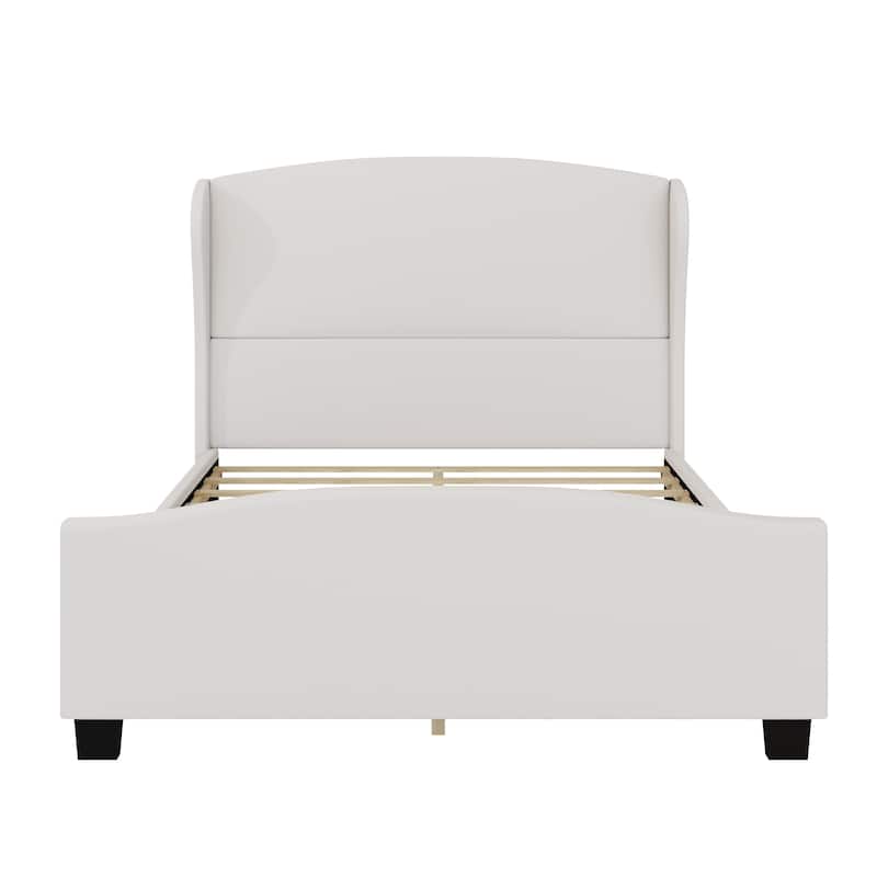 Queen Size Wingback Linen Upholstered Bed with High Headboard, No Box Spring Needed