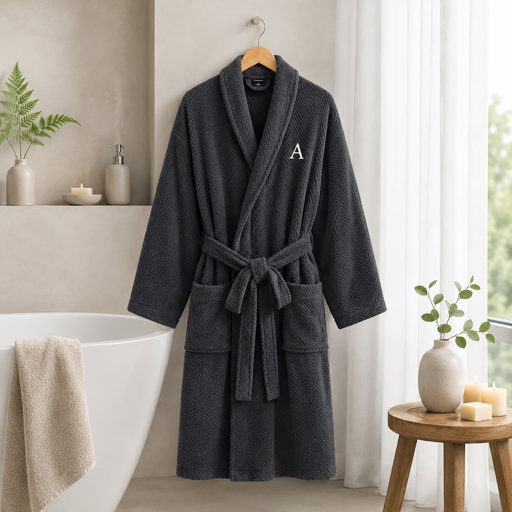 Authentic Hotel and Spa Turkish Cotton Charcoal Monogrammed Unisex Bath Robe