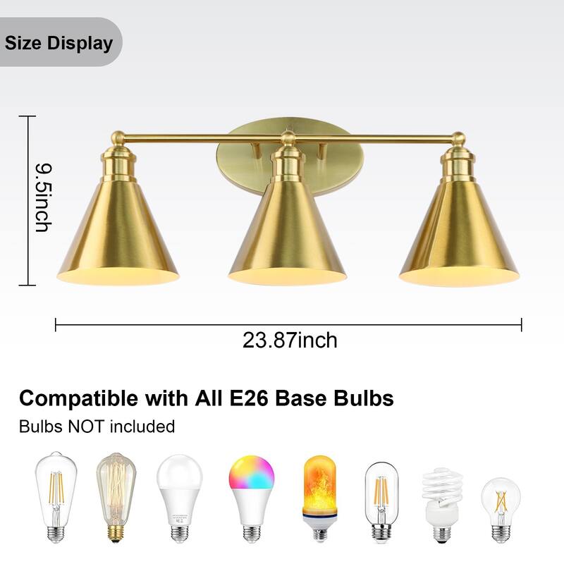 3-Light Gold Vanity Light Fixtures