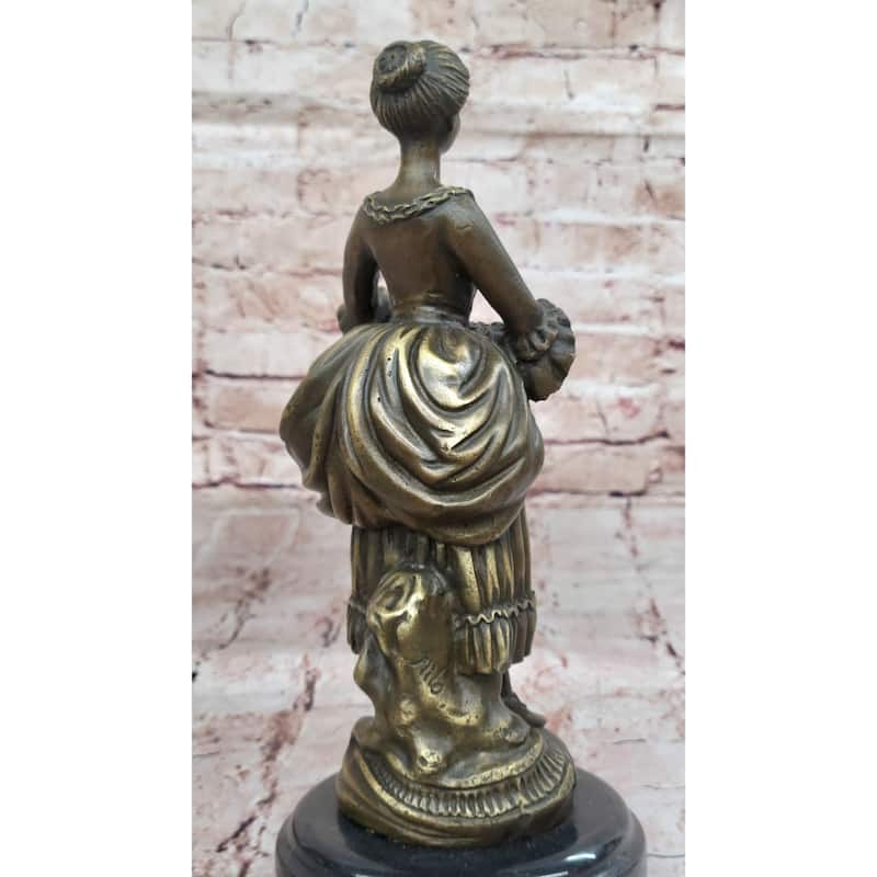 Bronze Country Maiden Statue – Charming Woman With Basket Sculpture For Rustic Decor