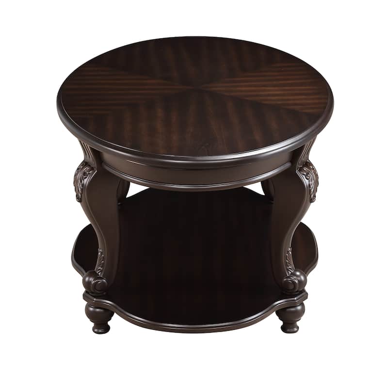 22'' Two Tone Round End Table,Solid Wood Sofa Side Table with Shelf,Living Room Corner Table Easy Assemble