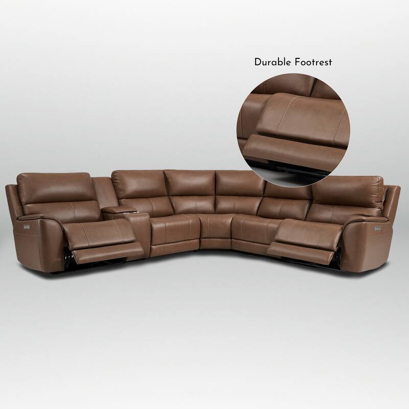 123" W Premium Genuine Leather Triple-Power Double Width Sectional Sofa with Console, Zero Gravity, USB & Type-C Ports