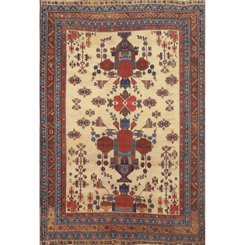 Hand Knotted Oriental 100% Wool Carpet Traditional Geometric Beige & Ivories Sirjan Area Rug - 6' 11'' X 5' 1''