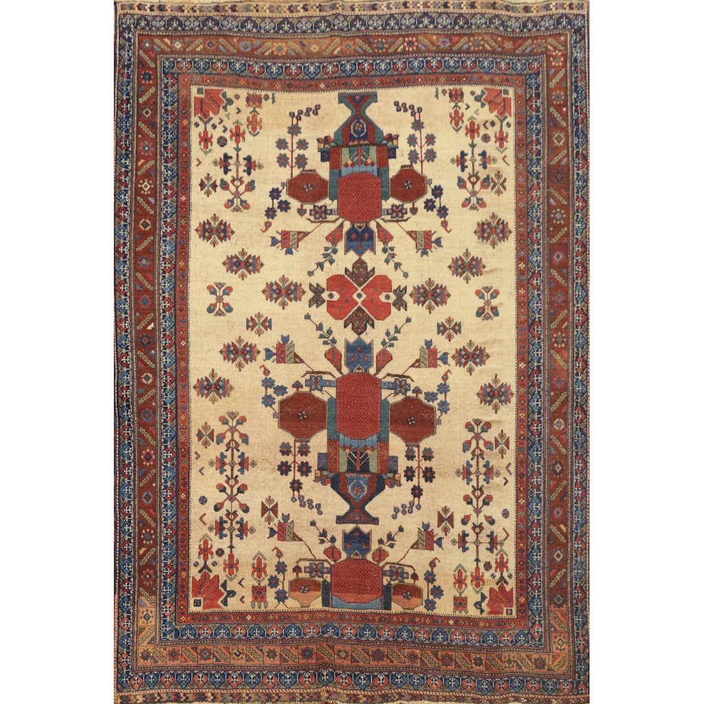 Hand Knotted Oriental 100% Wool Carpet Traditional Geometric Beige & Ivories Sirjan Area Rug - 6' 11'' X 5' 1''