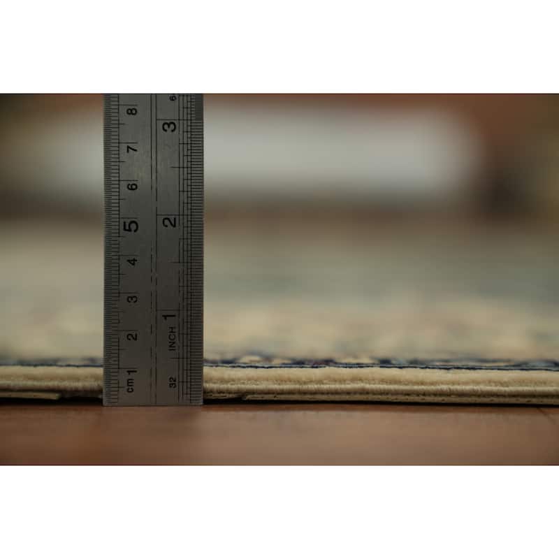 Hand Knotted Oriental Wool & Silk Carpet Traditional All-Over Navy Blue & Blues Nain Area Rug - 8' 3'' X 6' 7''