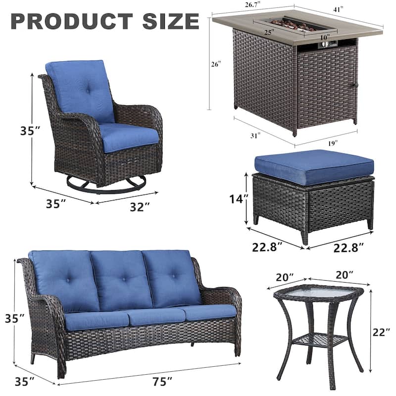 Patio Sofa Glider Chairs Sets with Fire Pit - Brown