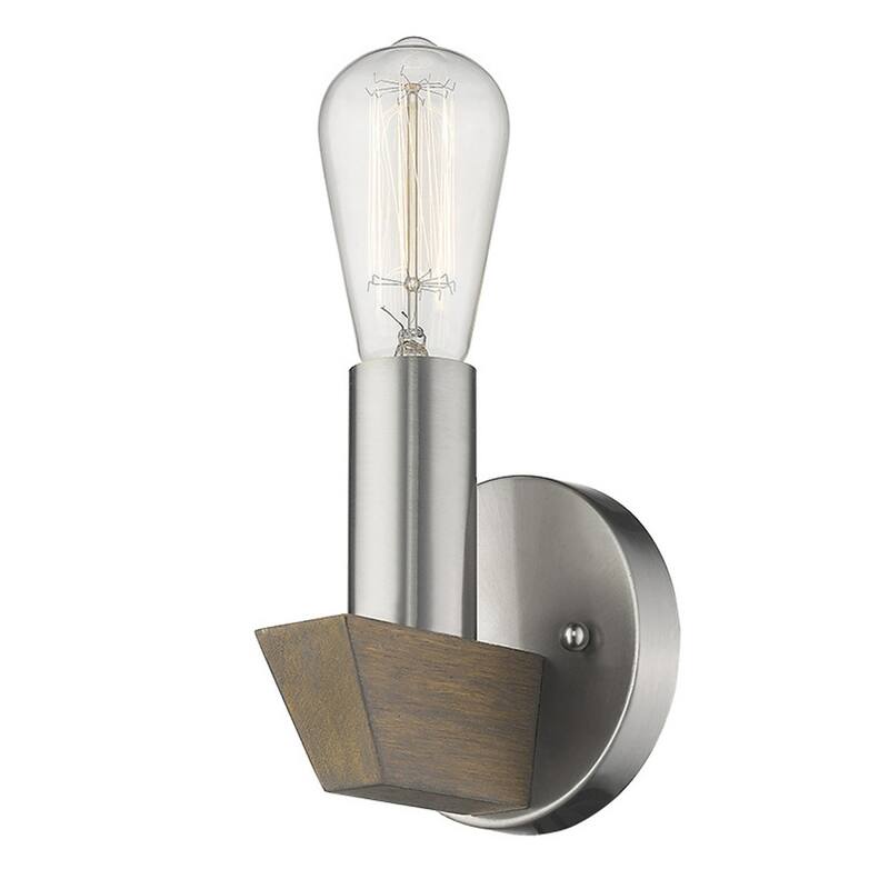 Modern Wall Sconce with Silver Metal and Wood Accent LED Compatible 60W Max for Bedroom or Living Room