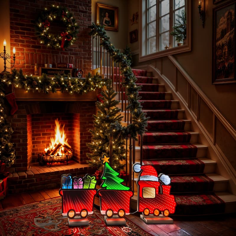 LED Lighted 3D Locomotive Christmas Infinity Mirror - 28"