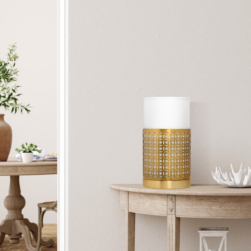 Eliza River of Goods Gold Metal and Fabric Two-Piece Shade 11-Inch Accent Lamp - 6.125" x 6.125" x 11"