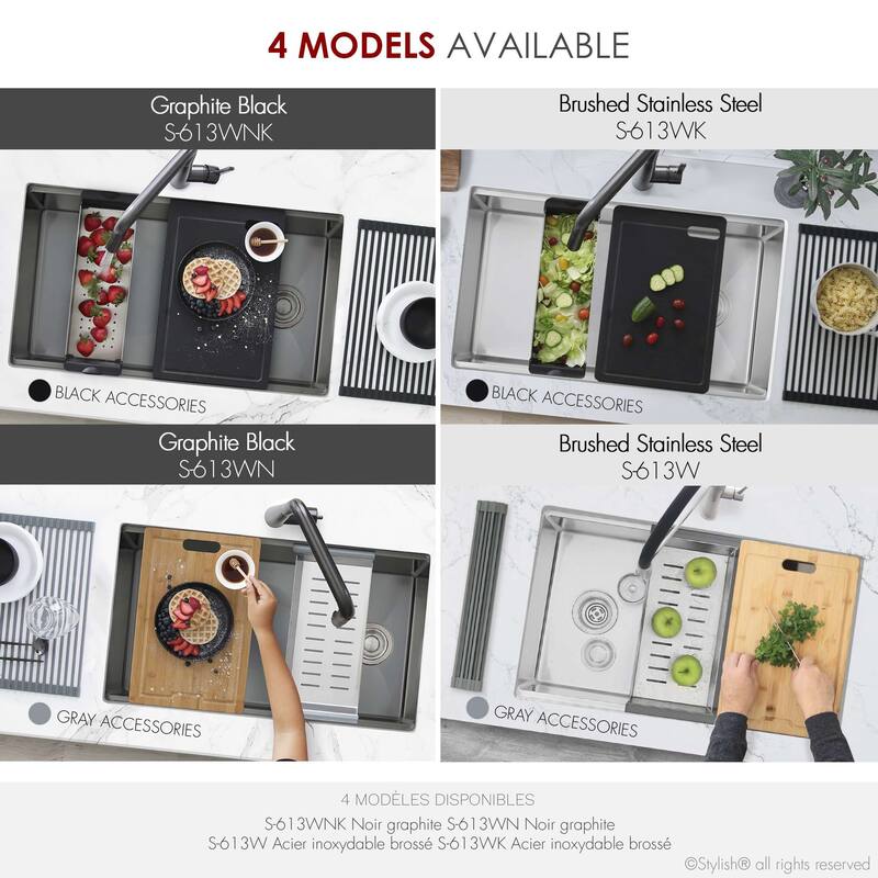 Undermount 33" Workstation Single-Bowl Stainless Steel Kitchen Sink