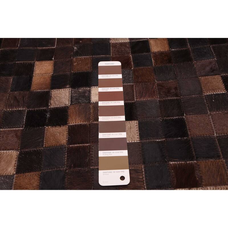 ECARPETGALLERY Handmade Cowhide Patchwork Dark Brown Leather Rug - 8'1 x 10'0