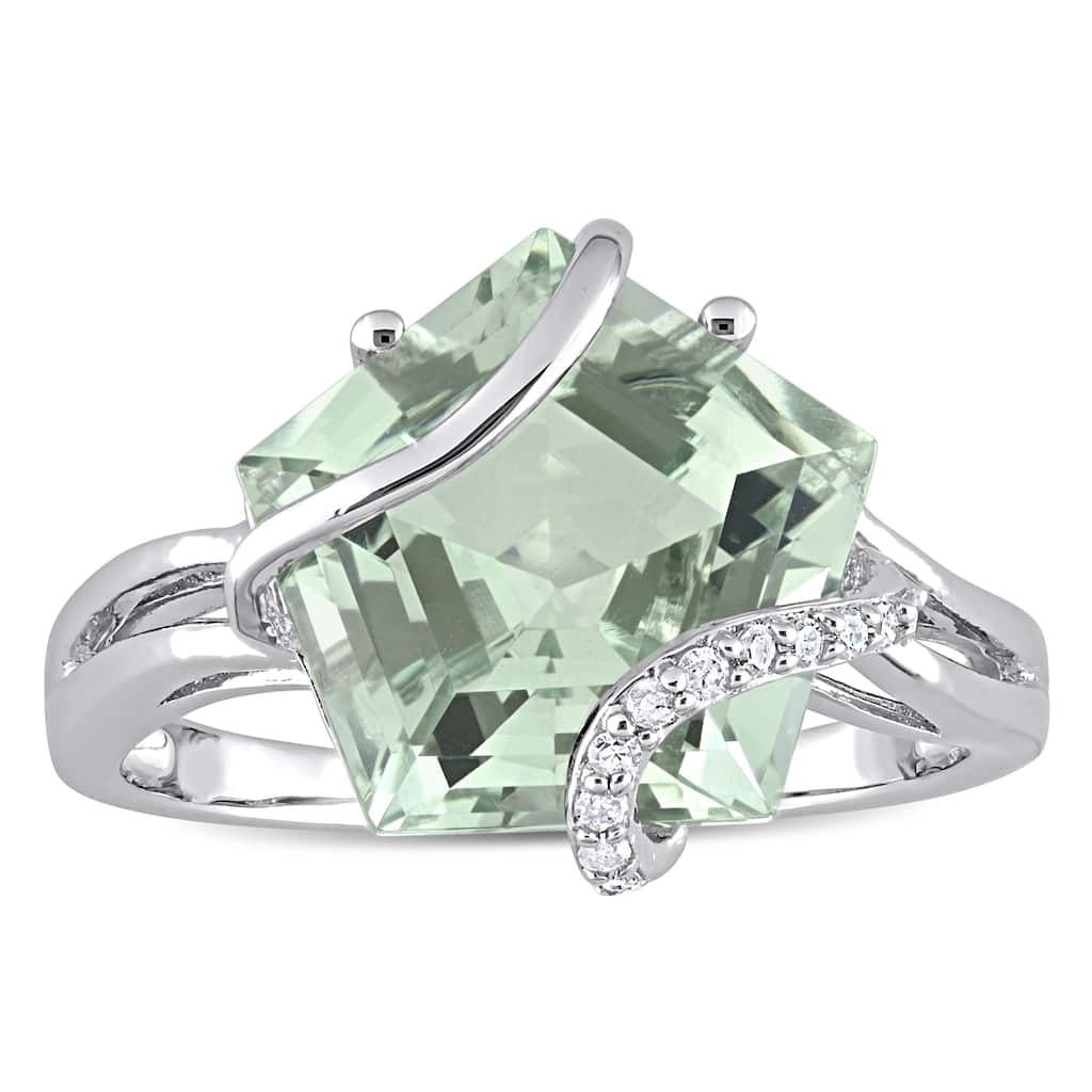 Miadora Fancy-cut Green Amethyst and Diamond Accent Swirl Cocktail Split Shank Ring in Sterling Silver