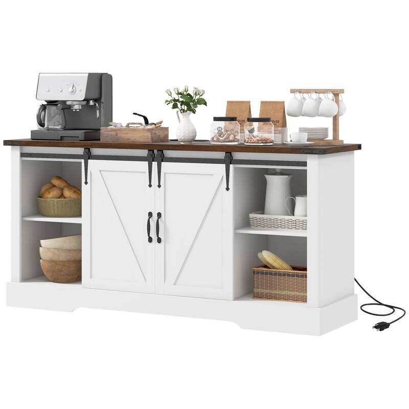 Sideboard Buffet Cabinet Storage Cabinet with Charging Station, Coffee Bar Cabinet with Sliding Doors & Adjustable Shelves