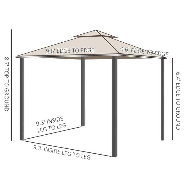 Outsunny 9.5' x 9.5' Patio Gazebo Outdoor Pavilion 2 Tire Roof Canopy Shelter Garden Event Party Tent Yard Sun Shade Steel Frame