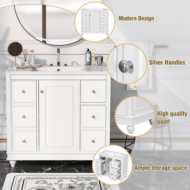 Bathroom Vanity with Sink, Bathroom Vanity Cabinet with 4 Drawers and 1 Door, Storage Cabinet with Adjustable Shelves