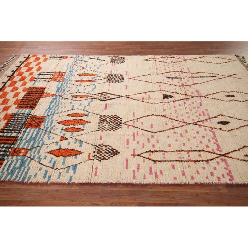 Tribal Plush Moroccan Area Rug Hand-Knotted Wool Carpet - 6'5" x 9'10"