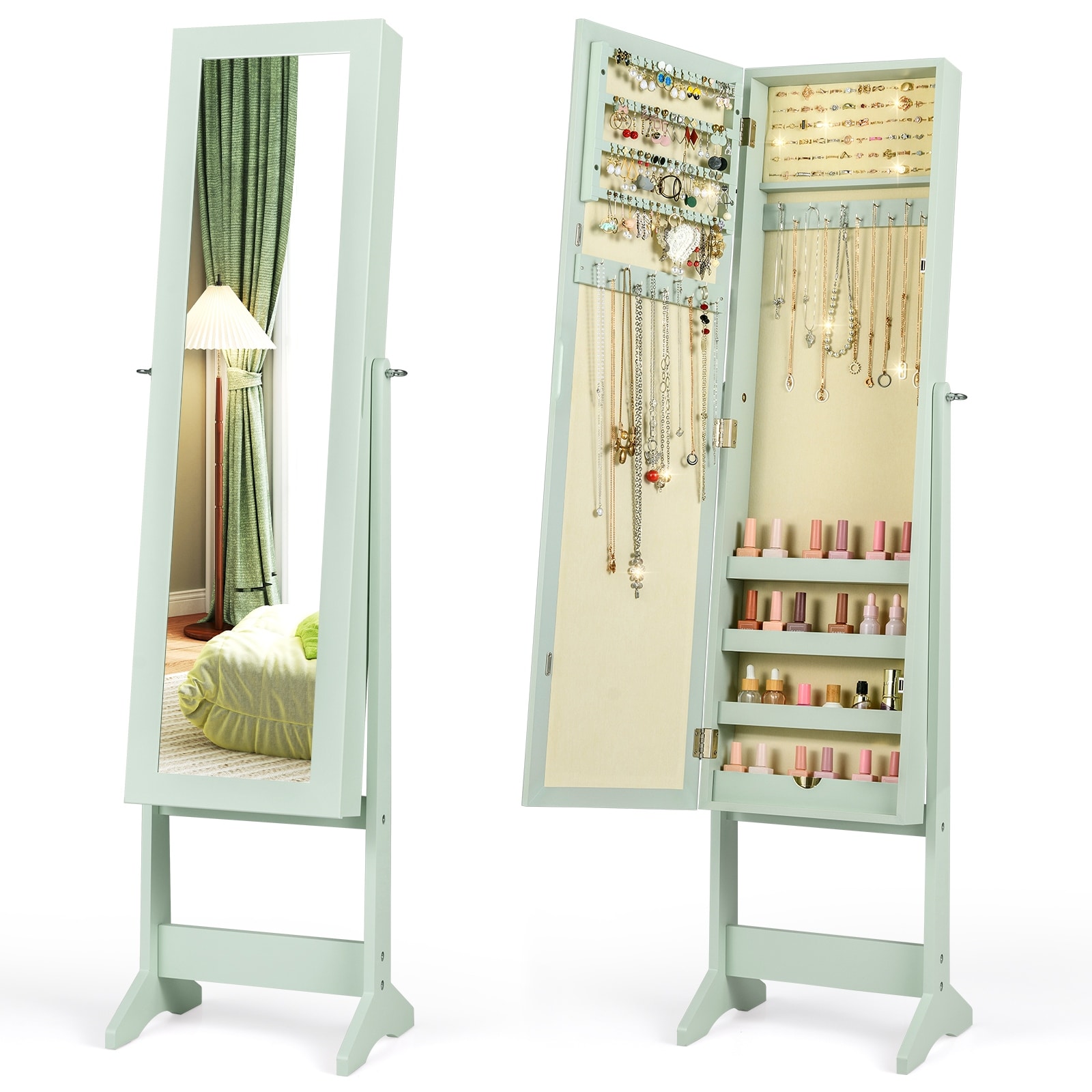 Costway Jewelry Mirrored Cabinet Armoire Organizer Storage Box with - See Details