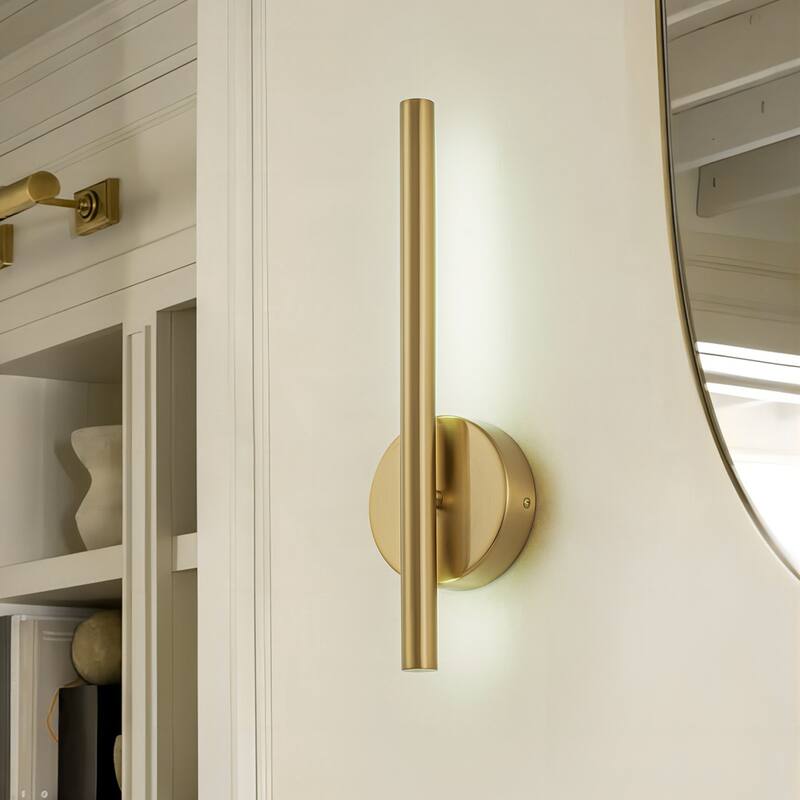 15.7 in. Modern Gold/Black Linear Bathroom Vanity Light Dimmable Integrated LED Wall Light