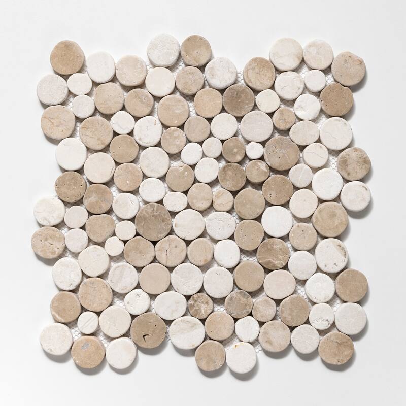 Penny Rounds 11 in. x 11 in. Honed Marble Mesh-Mounted Mosaic Wall and Floor Tile