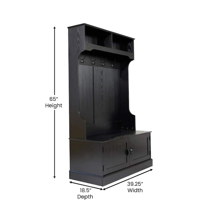 4 Hook Hallway Tree with Storage Bench and Upper Cubbies