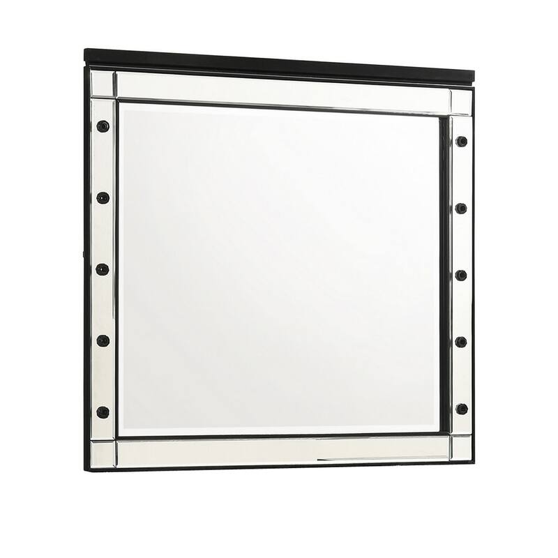 Lee 37 x 40 Vanity Mirror, 10 Light Bulb Sockets, Modern Black Wood Frame