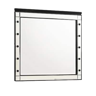 Lee 37 x 40 Vanity Mirror, 10 Light Bulb Sockets, Modern Black Wood Frame