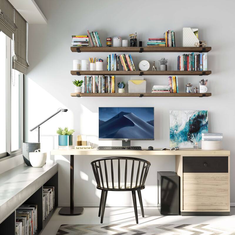 Wallniture Forte Wood Board 72" Long, 9.25'' Deep, 1.5" Thick, Floating Bookshelf for Wall, Hanging Shelf Living Room Decor, 1Pc
