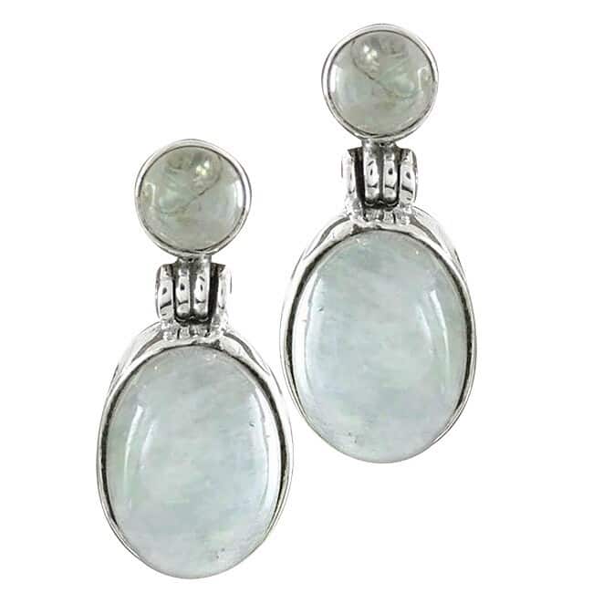 Handmade Sterling Silver Moonlight Delight Dangle Earrings (India) - Moonstone - White - White - White
