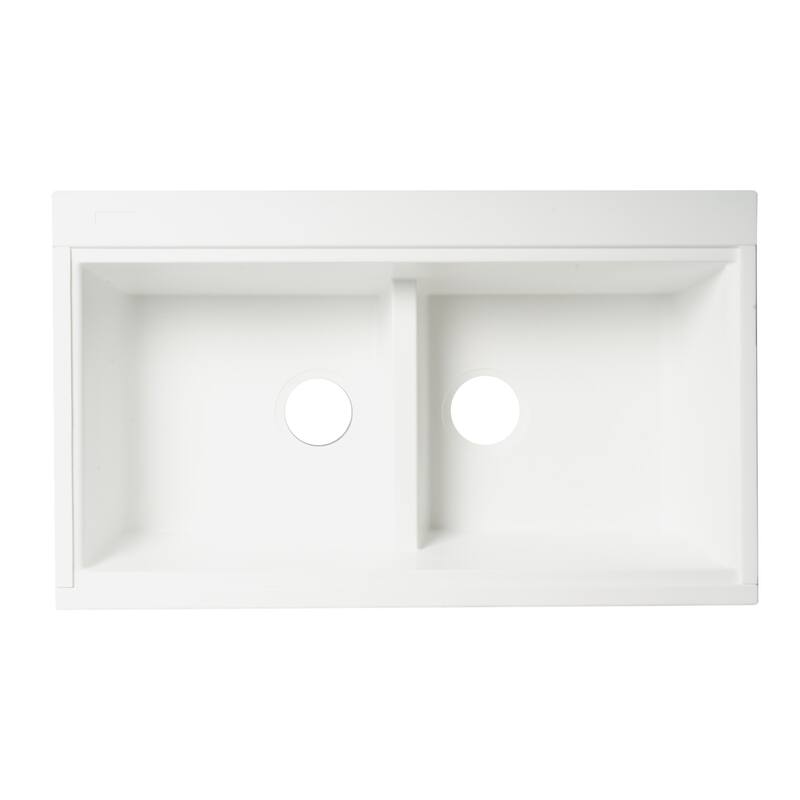ALFI brand AB3418DBUM-W White 33" Granite Composite Workstation Step Rim Double Bowl Undermount Sink with Accessories
