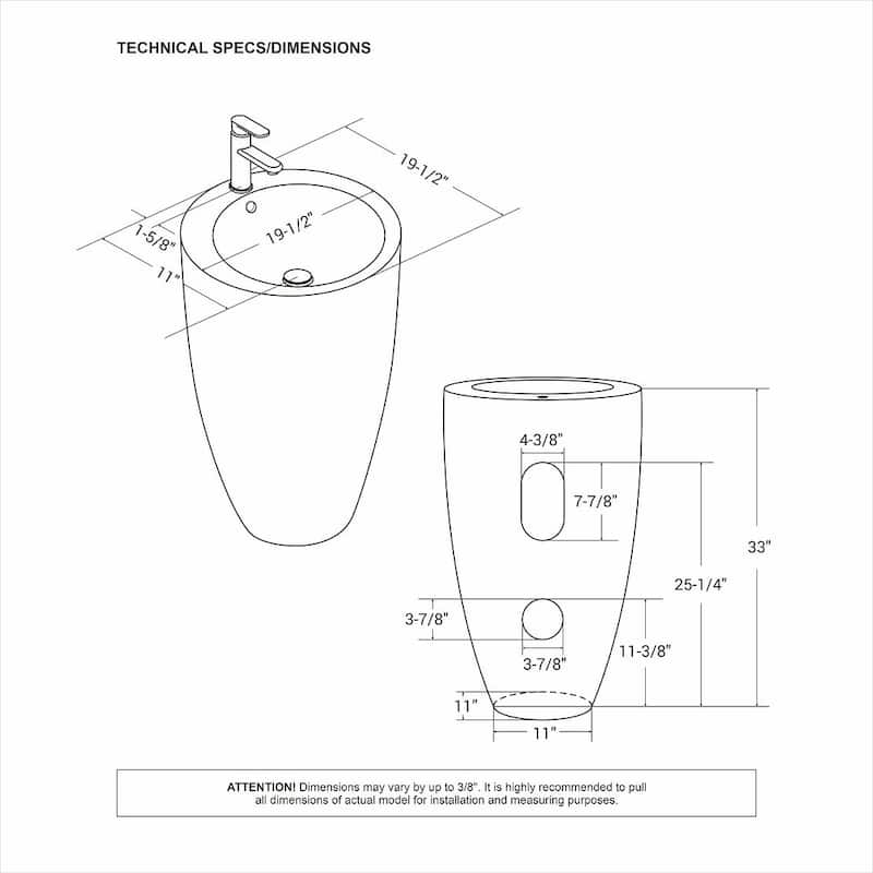 Eridanus Lido 33" One-Piece Circular Pedestal Bathroom Sink