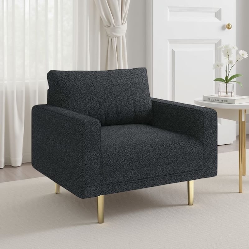 Remy Accent Sofa Chair, Black Boucle Seat with Metallic Undertone, Gold Legs