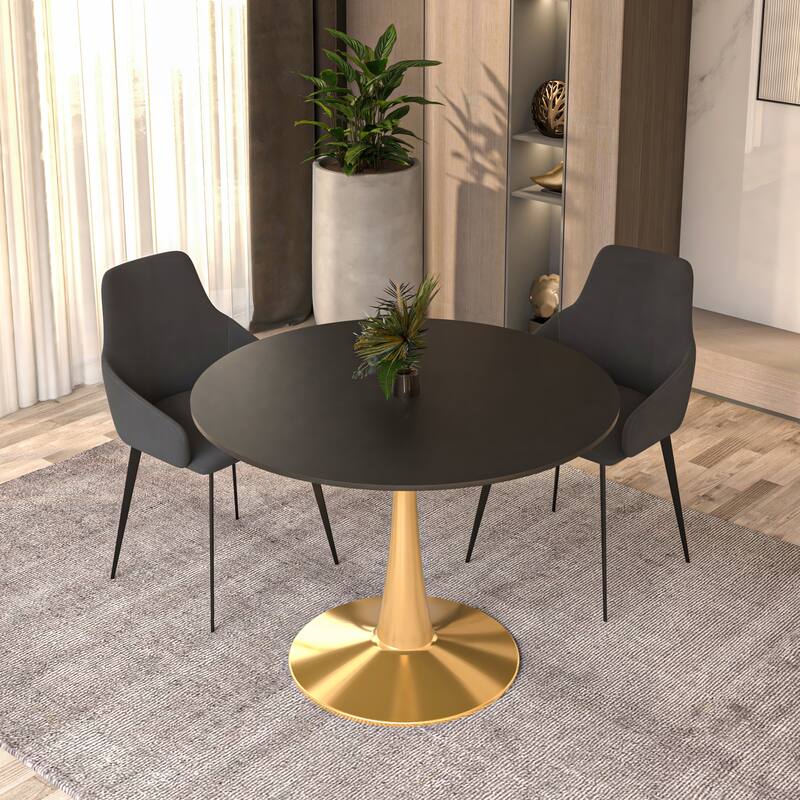 Bristol 40" Modern Round Dining Table with Accent Gold Steel Pedestal Base, Scratch-Resistant and Easy-Care