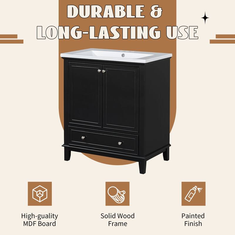 30" Bathroom Vanity without Sink, Base Only,Multi-functional Bathroom Cabinet with Doors and Drawer,Solid Frame and MDF Board