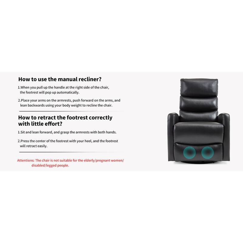 Roomfitters Manual Swivel Rocker Recliner Chair with Heat and Massage Fabric Glider Lounge Sofa for Living Room