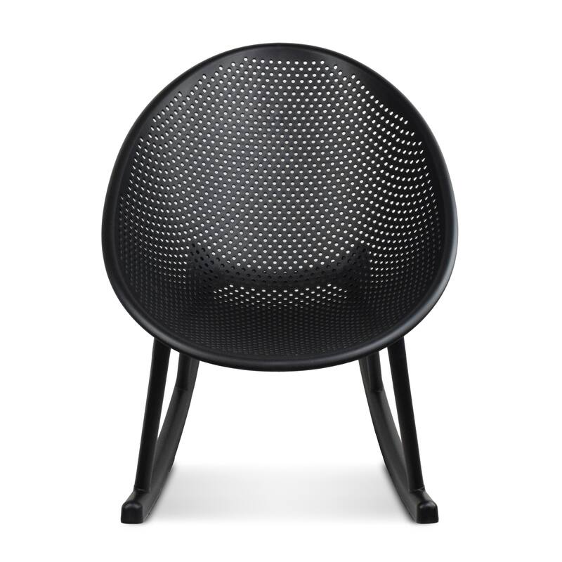 Mid-Century Modern Plastic Rocking Lounge Chair Plastic Legs with Breathable Perforated Egg Shaped Seat for Indoor/Outdoor Use - Black