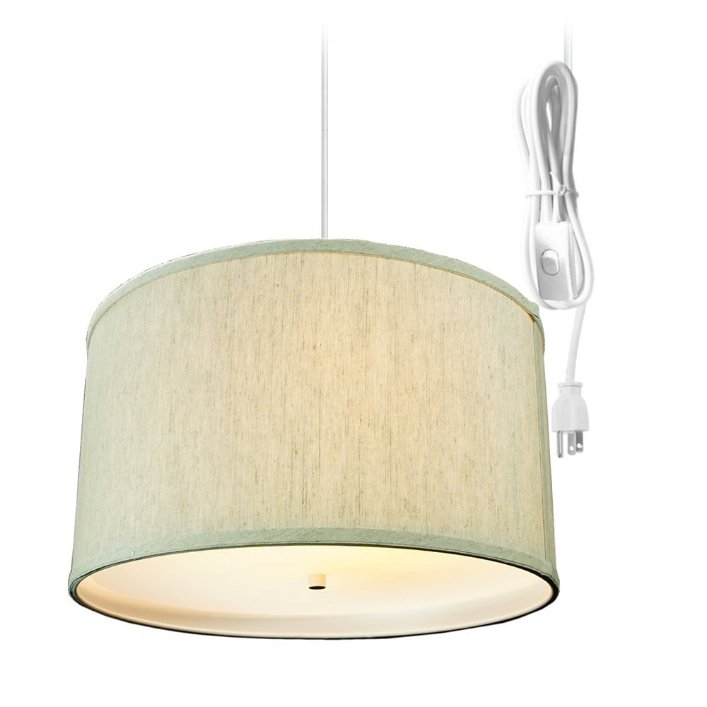 2 Light Swag Plug-In Pendant 18"w Textured Oatmeal with Diffuser, White Cord