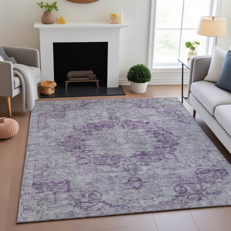 Premium Washable Super Soft Vintage Traditional Mayfield Rug - Purple - 10' x 14'
