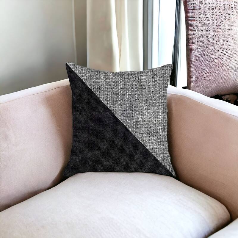 HomeRoots 18" X 18" Grey And Black Geometric Zippered Handmade Polyester Throw Pillow Cover