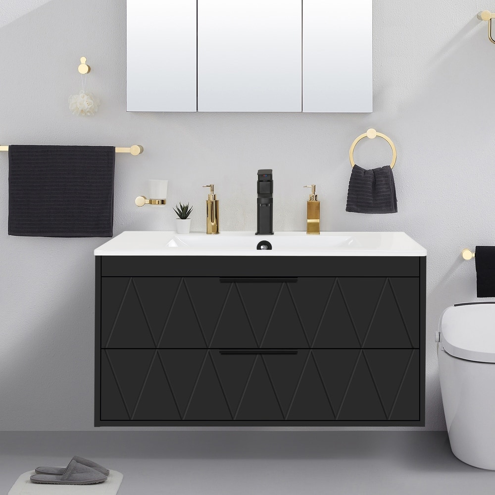 Modern Wall-Mount Vanity with Vessel Sink Sleek Bathroom Storage
