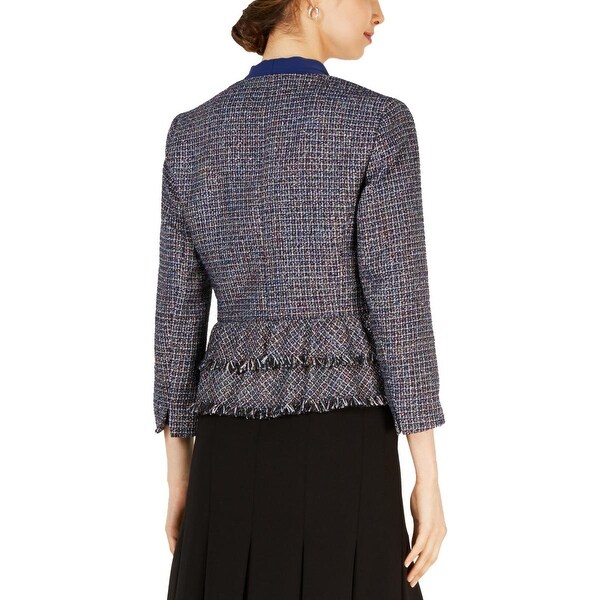 Nine West Womens Jewel Neck Tweed Topper