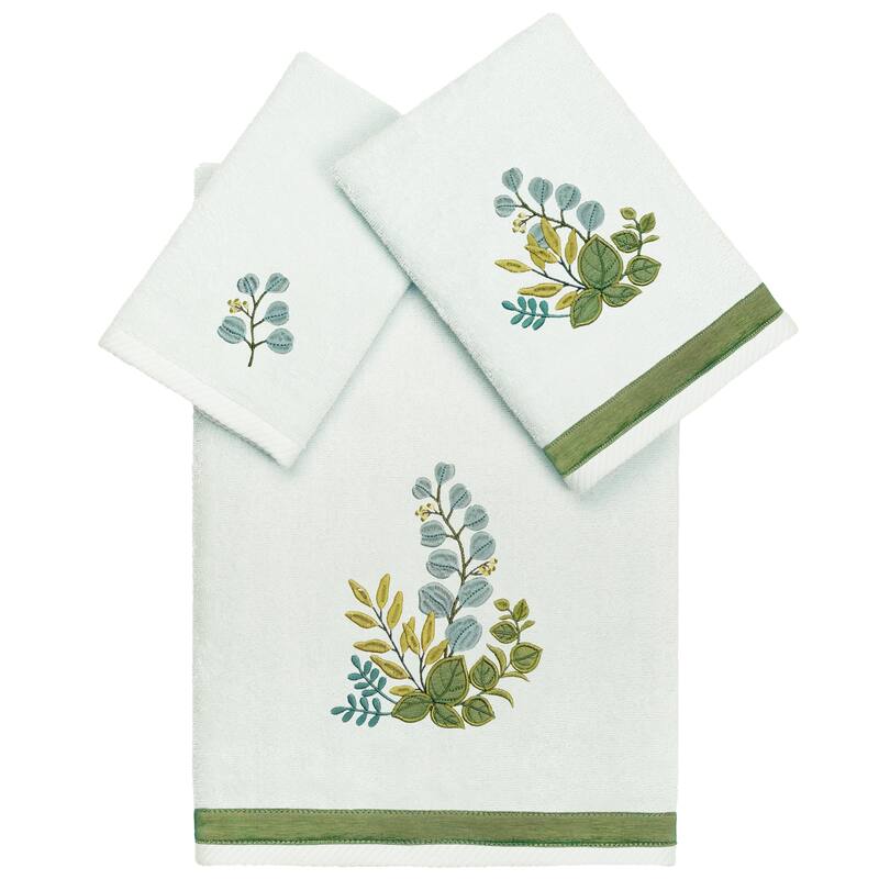 Authentic Hotel and Spa 100% Turkish Cotton Botanica 3PC Embellished Towel Set - Aqua