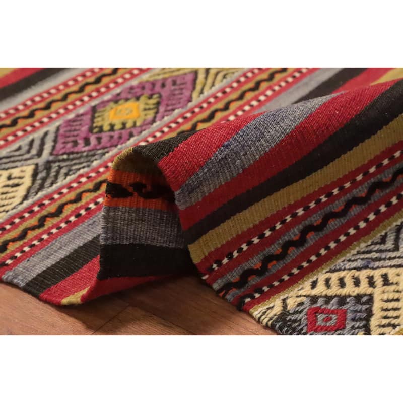 Hand Woven Oriental 100% Wool Carpet Southwestern Tribal Multi-Colored Kilim Area Rug - 8' 9'' X 5' 4''