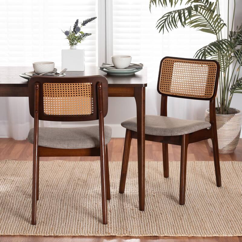 Dannon Mid-Century Modern Fabric and Finished Wood 2-Piece Dining Chair Set