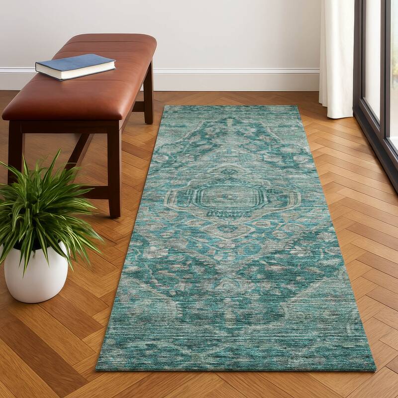 Premium Washable Super Soft Traditonal Marcus Mayfield Rug - Teal - 2'3" x 7'6"