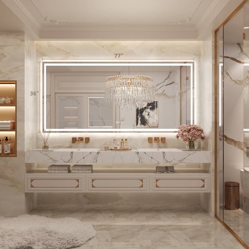 Frameless LED Front Light and Backlit 3 Colors Dimmable Anti-Fog Wall Bathroom Vanity Mirror