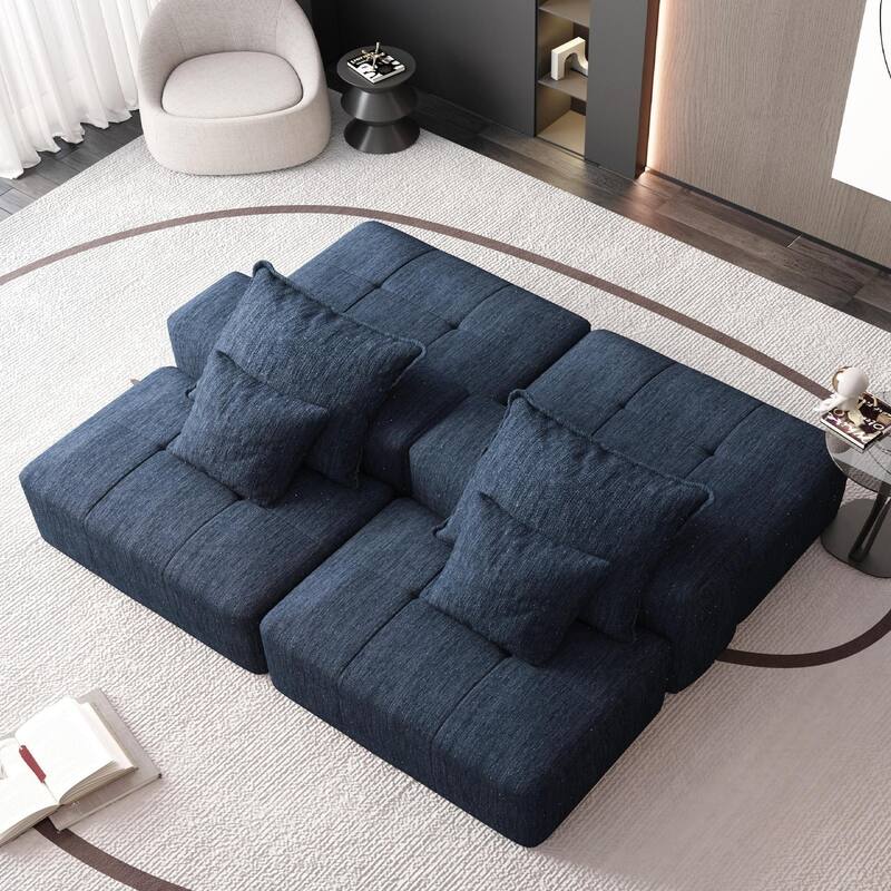 Modern Oversized Modular Chenille Sectional Sofa with 2 Ottomans and 2 Seat, 4 Pillows for Living Room
