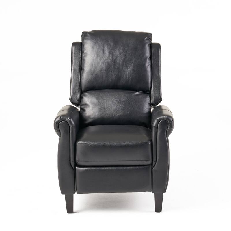 Beny Manual Recliner Chair, Black Faux Leather, Classic Rolled Arms