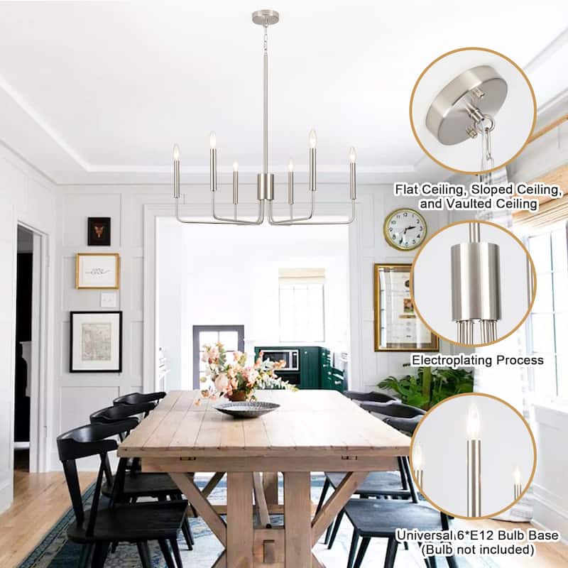 Modern 6-Light Simple Candle Chandelier for Kitchen Island, Living Room, Bedroom, Foyer