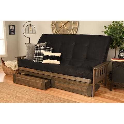 Somette Tucson Queen-size Futon Set with Storage Drawers in Rustic Walnut Finish with Innerspring Mattress
