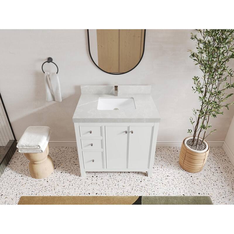 Willow Collections 36 in. W x 22 in. D Chicago Center Sink Right Bathroom Vanity with Countertop - 2” Pearl Gray - White